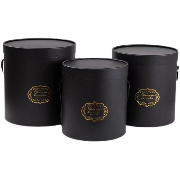 CMYK Round Gold Foil Logo Black Flower Hat Box Handmade For Fresh Flower Packaging