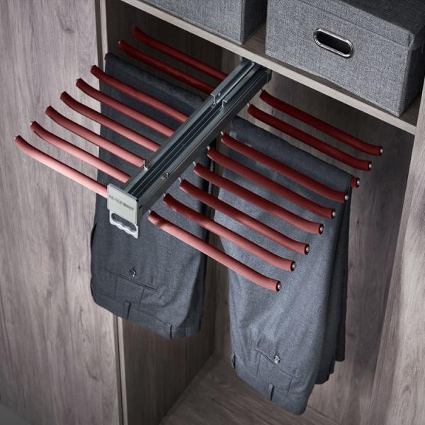 Aluminum Leather Double Rows Pants Rack Soft Closing 700mm