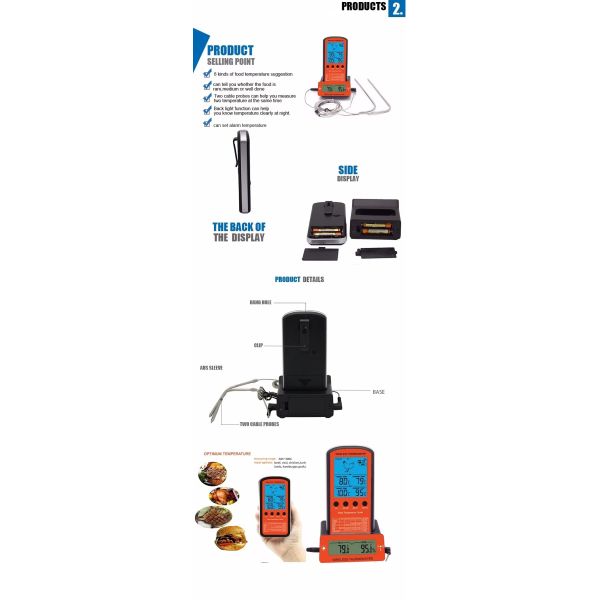 DTH-106 Wireless Remote BBQ Thermometer Dual Probe Digital Cooking Meat Food Oven Thermometer