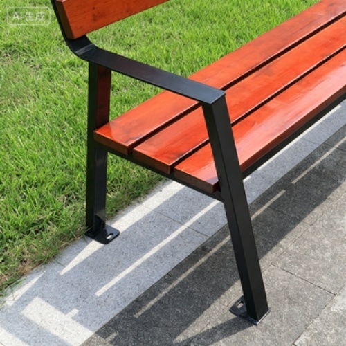 Outdoor Metal Frame Park Bench With Backrest , Wood Slat Patio Garden Bench