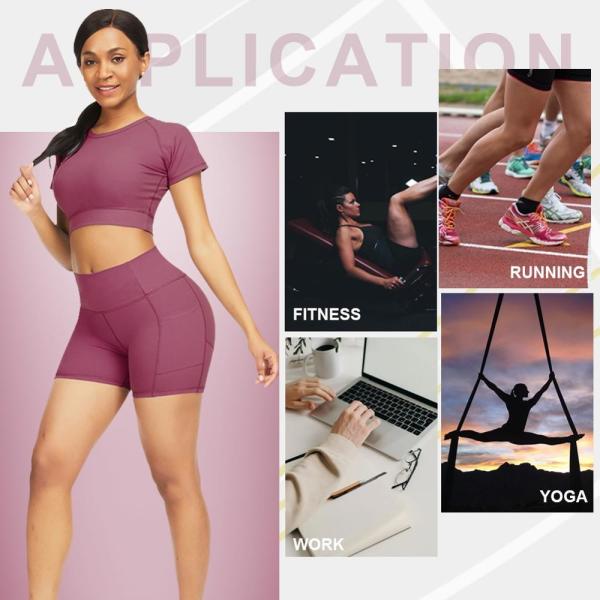 Plus Size HEXIN Estilo Mulheres Outfits de Yoga em Duas Peças Tops de Crop Curvos Shorts Activwear