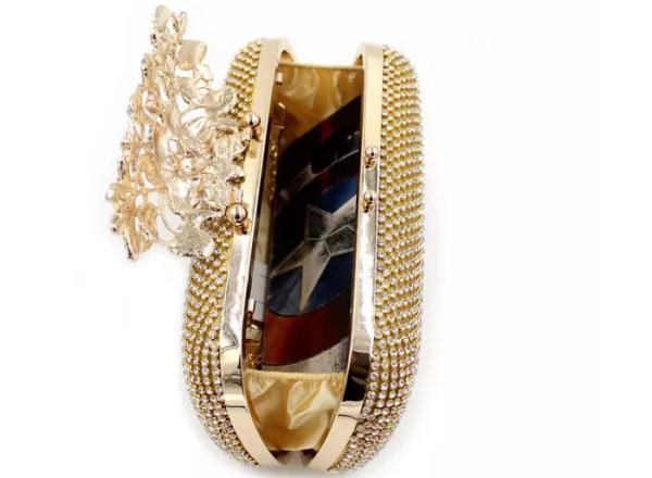 Hard Case Metal Gold Evening Bag 16 * 6 * 10cm , Evening Clutch Purse  With Cotton Lining