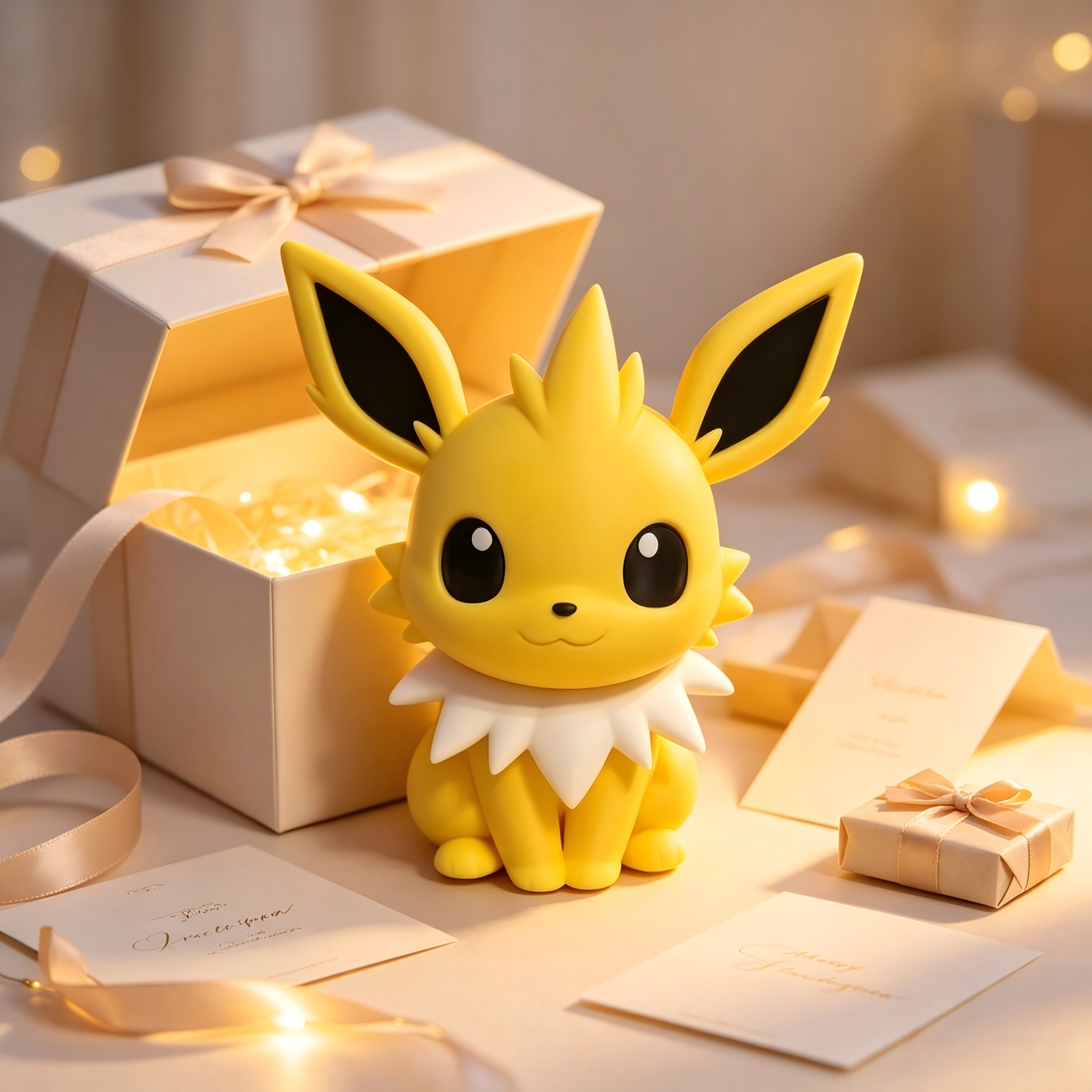 Bright Solid Color 3D Printed Toys Sitting Pose  Jolteon Figurine For Shelf Display
