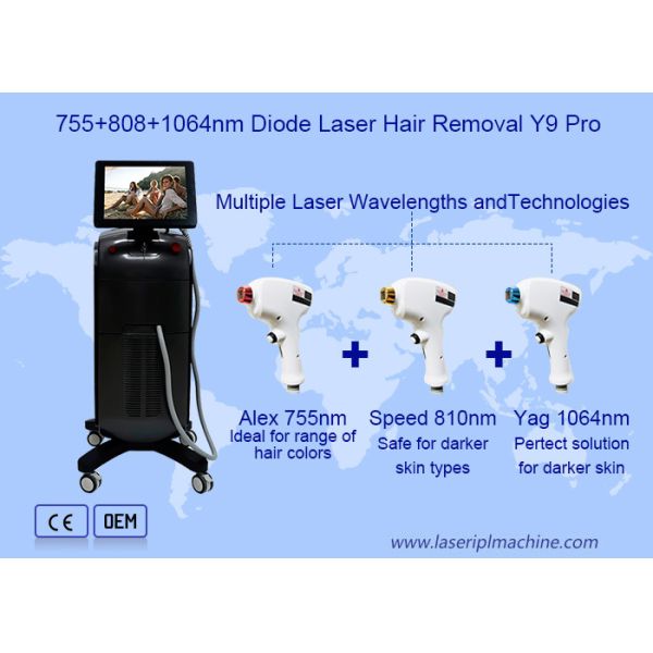 Single Handle 3 Wavelength 808 755 1064nm 1200W Diode Laser Hair Removal Y9 Pro