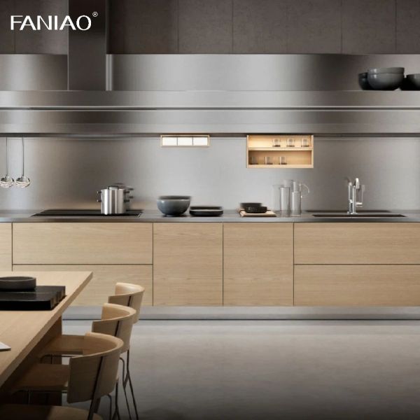 New Smart Kitchen Stainless Cabinet Wood Grain High Gloss Kitchen Cabinets Design For Villa
