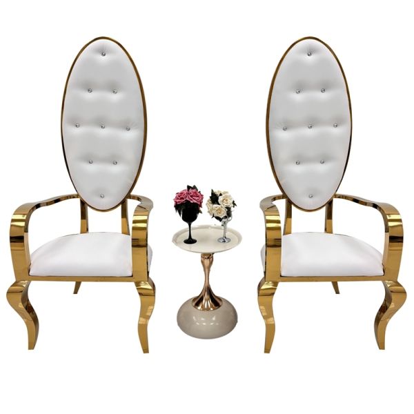 Luxury Style Hot Sale High Back Stainless Steel Chair With Armrest king Chair for Wedding Used