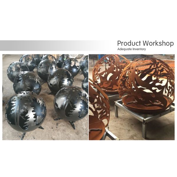 Handcrafted Thick 100cm Corten Steel Fire Pit And Water Bowl Sphere Shaped