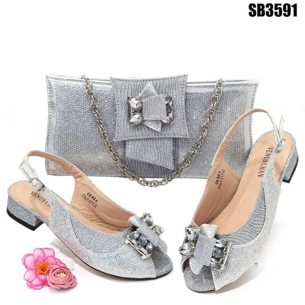 Exquisite African Low Heel Shoes and Bags Set for Women's Party Includes Italian Bag