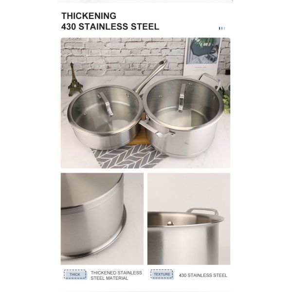 1.65kg Cookware Set Kitchen Pots and Pans Stainless Steel Cook Wear with Glass Cover