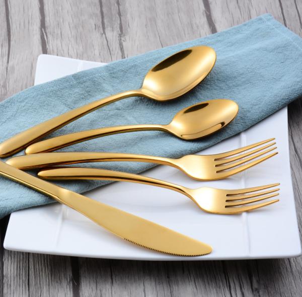 China Supplier Stainless Steel Flatware Set Kitchen Cutlery Dinner Knife Fork Spoon With Gold Color