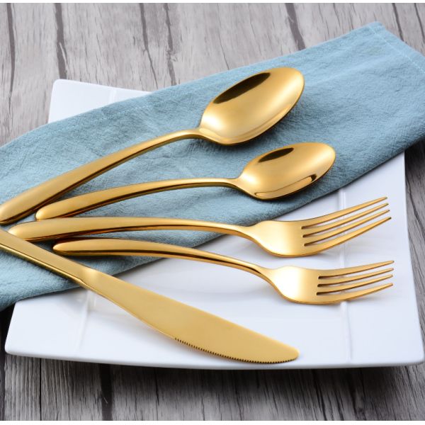 China Supplier Stainless Steel Flatware Set Kitchen Cutlery Dinner Knife Fork Spoon With Gold Color