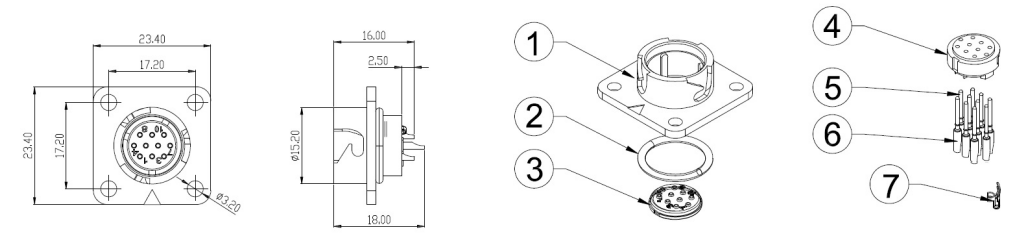 CM10 10Pins DDK Square Flange IP67 Waterproof Circular Connector with Solder Termination