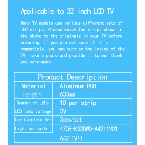 LE32D39 L32E09 Skyworth TV Backlight 4708-K320WD-A4211V11 Ktc-K320wd-A