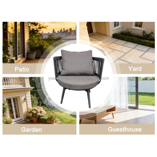 Yoshen Modern Outdoor Arm Chair with Handwoven Rope Seat and Aluminum Frame