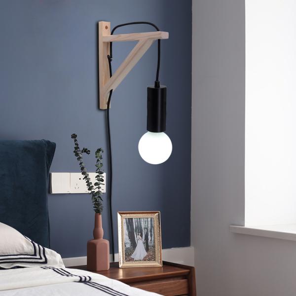 Nordic Wooden Wall Lamp Creative Industrial Dining Room Bedroom Plug in wall lamp (WH-OR-65)
