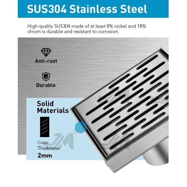 5.25 Inch Modern Square Shower Drain Stainless Steel 304 Material With Removable Grate