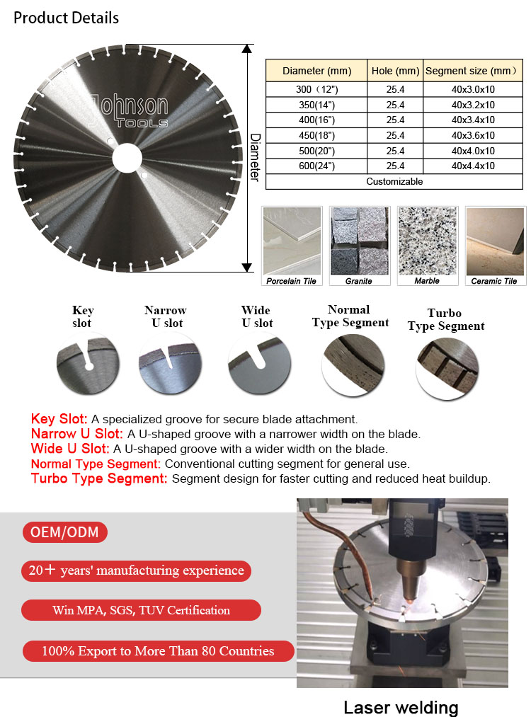 300 350 400 450 500 600 мм лазерно сварный алмазный камень режущий диск пила лезвие для круговой пилы