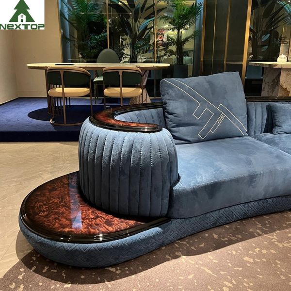 High End Living Room Sofa Set Furniture Hotel Lobby Lounge Blue Velvet Curved Sofas