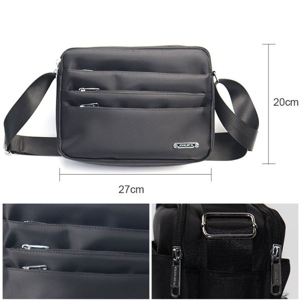 Black Shoulder Messenger Bag Multi Pocket Crossbody Bag Casual Nylon