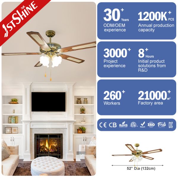 52 Inch Traditional Ceiling Fan with Pull Chain Control and AC Motor for Restaurants