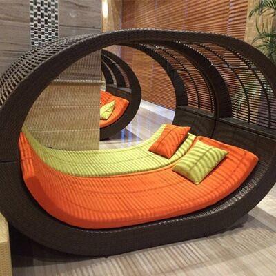 Outdoor day beds Wicker Poly Rattan Round Daybed With Canopy Balcony round sofa