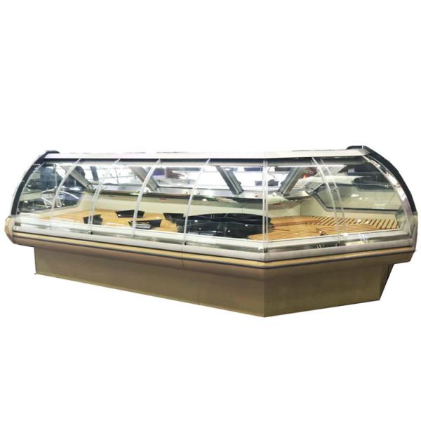 Refrigerador refrigerado de poupança de energia comercial de alta qualidade da exposição com elevador-acima/Front Curved Glass Doors do deslizamento para peixes