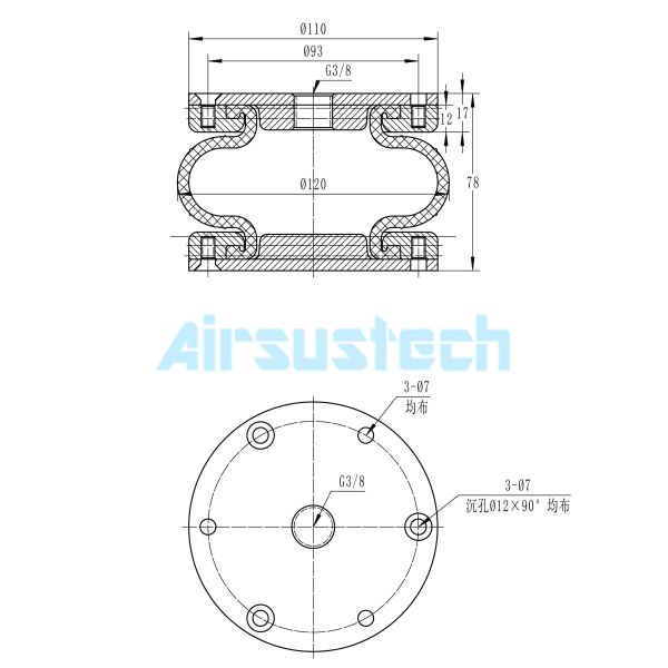 Aluminum Cover Plate 4 1/2''X1 Dunlop Springride SP2334 Air Actuator with 3PCS M6
