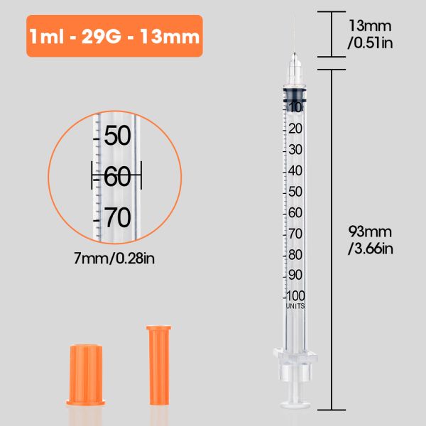 Disposable Safety Hypodermic Animal Insulin Syringe 100 Iu Sterile 1ml / 0.5ml with Fixed Needle29/30G