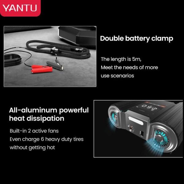 Car Tyre Air Pump YANTU E2 12V DC Portable Digital Tire Inflator with 30 Cylinder Black