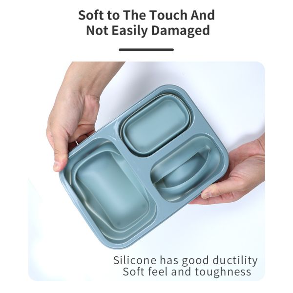 Food Grade Three Compartments Silicone Bento Lunch Box for Kids Customized Request