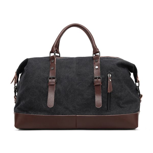 Training Luggage Bags Oversized Waterproof Canvas Genuine Leather Weekend Bag Brown