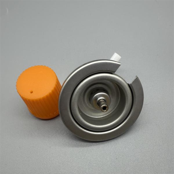 Compact plastic gas canister valve for emergency kits with child-resistant cap