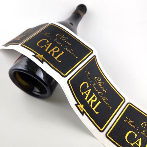 Étiquette autocollante en cuir de luxe VIN rouge Bouteille de vin Étiquette d'emballage en vinyle imperméable