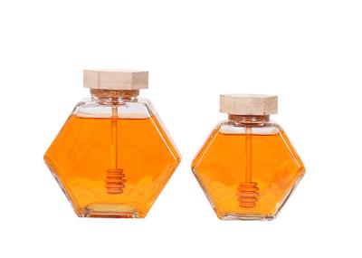 serviço sextavado do ODM do OEM de Honey Jars Wooden Lid do vidro de 220ml 380ml