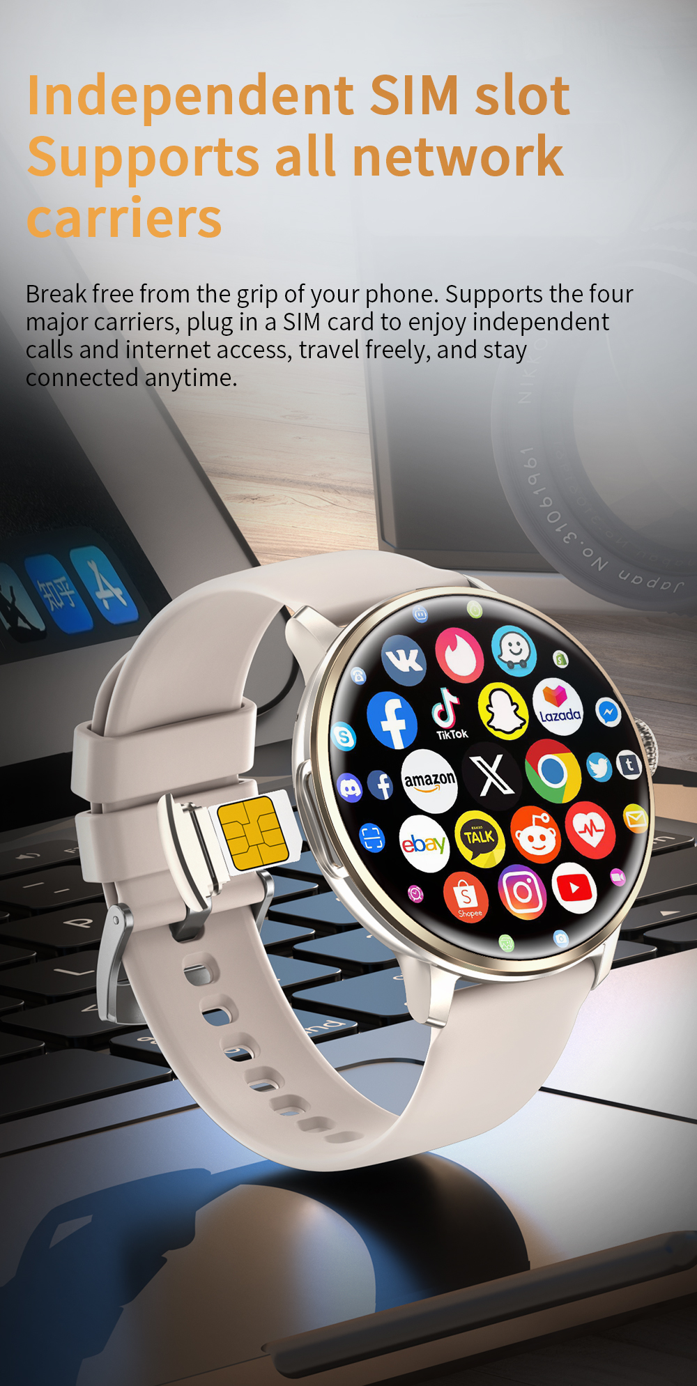 H88 4G Android Women's Smart Watch 49mm AMOLED Display 3GB+32GB Storage NFC SIM Card Video Call IP68 Waterproof Alloy SDK