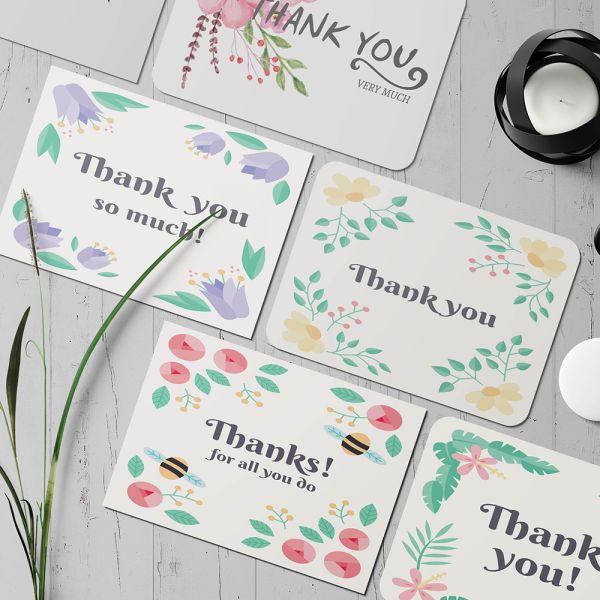 Carte postale en carton papier pour le luxe en vrac Aquarelle feuillage fleur Merci