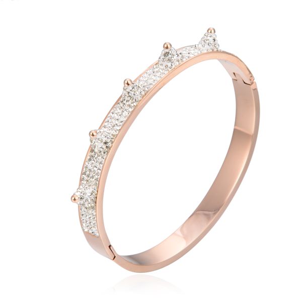 CE Super Sparkling Diamond Crown Bangle Stainless Steel K Gold Snap Bracelet