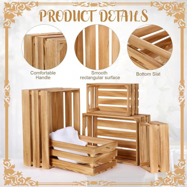 5 Pcs Decorative Nesting Wooden Crates for Storage and Display Pastoral Wind Concept