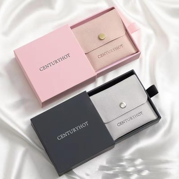 Custom Jewelry Rigid Packaging Box With Velvet Pouch Bags For Earring Necklace Bracelet