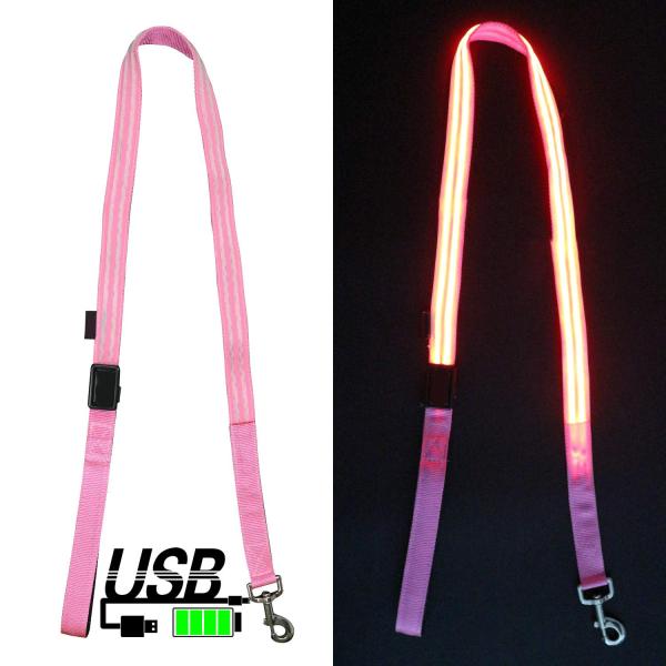 Double Optical Fiber LED Light Up Dog Leash 2 Lighting Modes With Flashlight