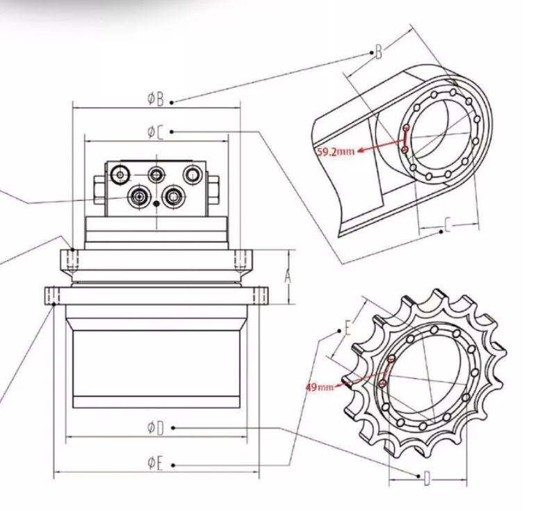 Тонны запасных частей экскаватора конечной передачи 1 до 1,8 коробки передач SK1.5 KX41.2 PC14 ZX18 TM02