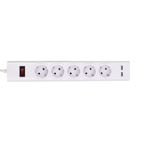 5 outlet CE GS Tested Power Strip 1.5m Cord with Switch, 2USB, Surge Protector