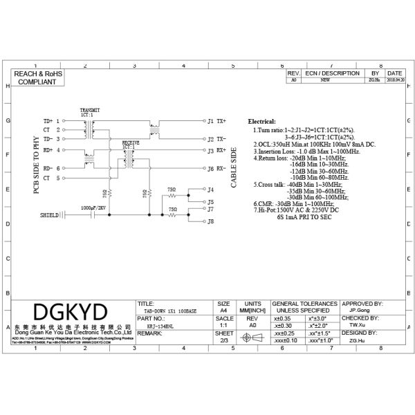 Single Port Female RJ45 Ethernet Connector Jack with isolation filter