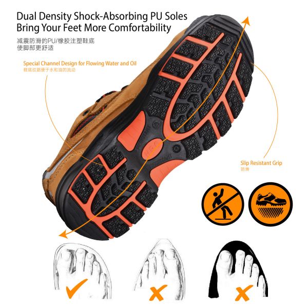 Calzado de seguridad industrial de cuero de vaca de cuero genuino Calzado de trabajo de Kevlar Calzado de seguridad de PU Calzado de trabajo