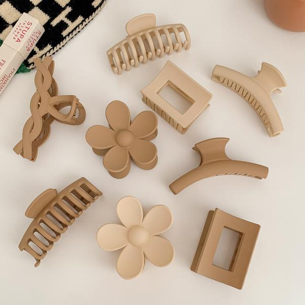 Decor Flower Hair Claw Clips Matte Elegant Geometric Woman Girls Fashion Solid Colors 8.5cm