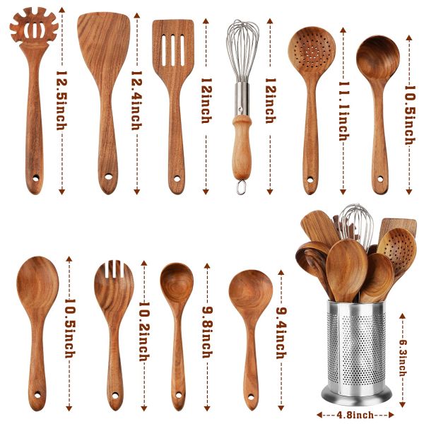 11 Piece Wooden Kitchen Utensil Set Nonstick Spoons Eco - Friendly