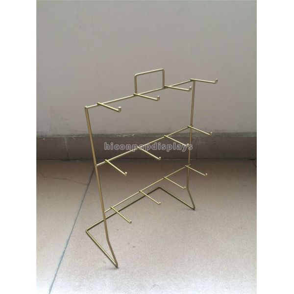 Golden Metal Display Racks 3 Layer 12 Hooks Countertop Display Rack For Hanging Items