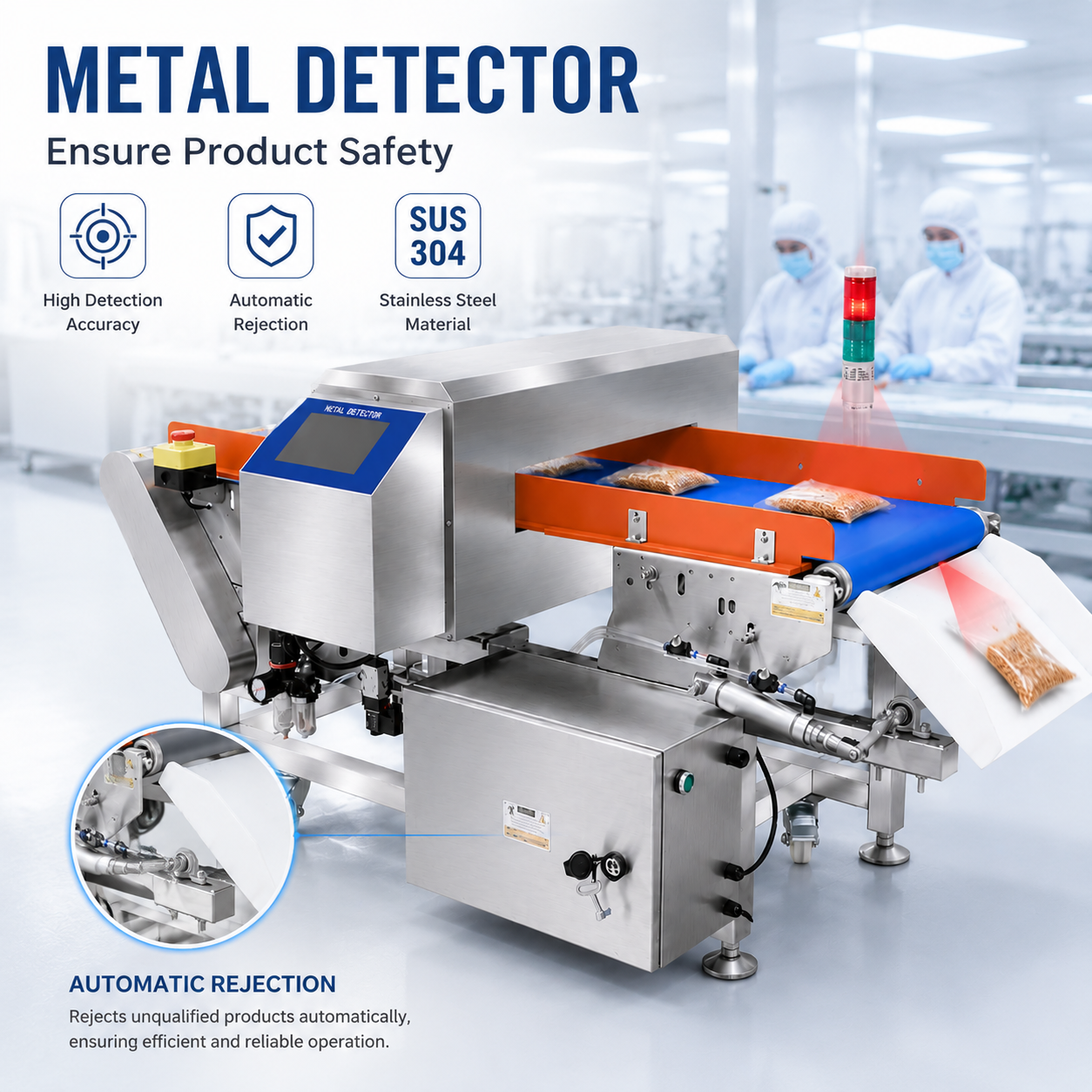 High Sensitivity Metal Detection Machine With Conveyor For Meat Beef Frozen Food Factory Inspection Equipment