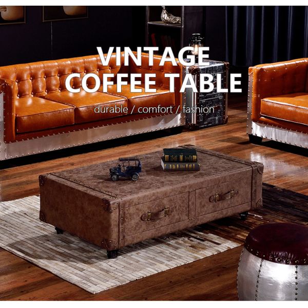 Nidea #8649 American Retro Old Leather Suitcase Double Drawer Coffee Table Cabinet Whiskey  Bar Hotel Personalized Handmade Coffee