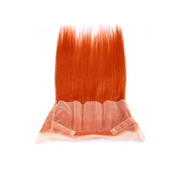 Smooth And Soft Human Hair Lace Closure Orange Color Medium Cap Size